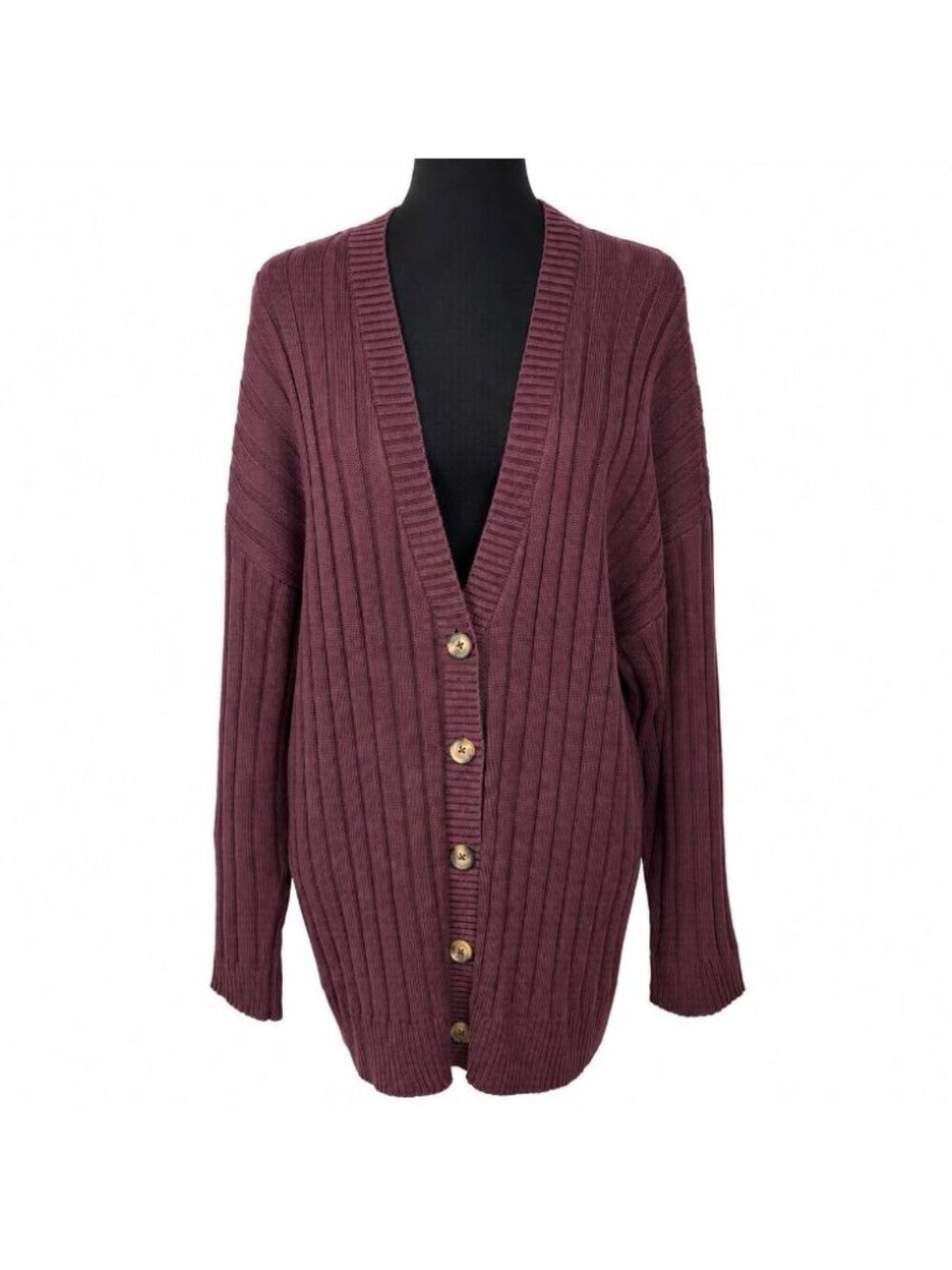 Torrid Ribbed Knit Cardigan Sweater Maroon 2X Cotton V-Neck Button-Up NWT
